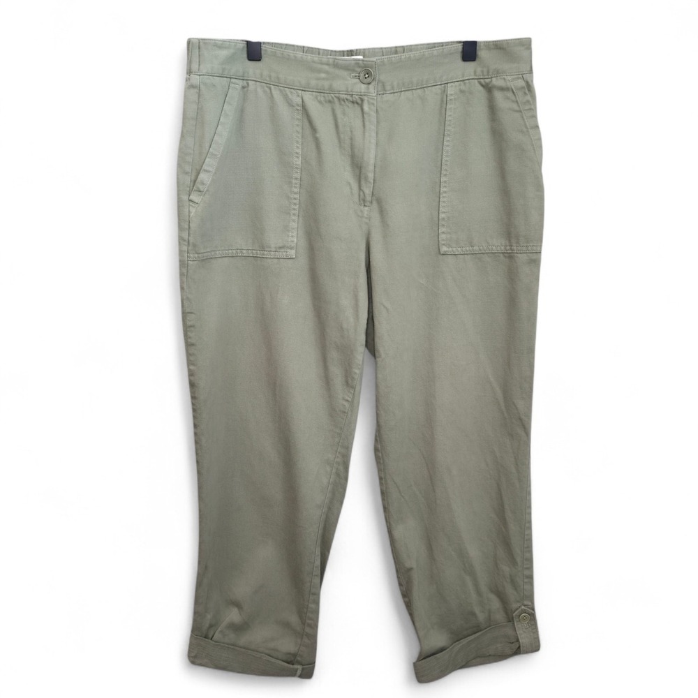 Talbots Pants Womens 12 Olive Green Ankle Cuffed Utility Cropped Pockets Casual